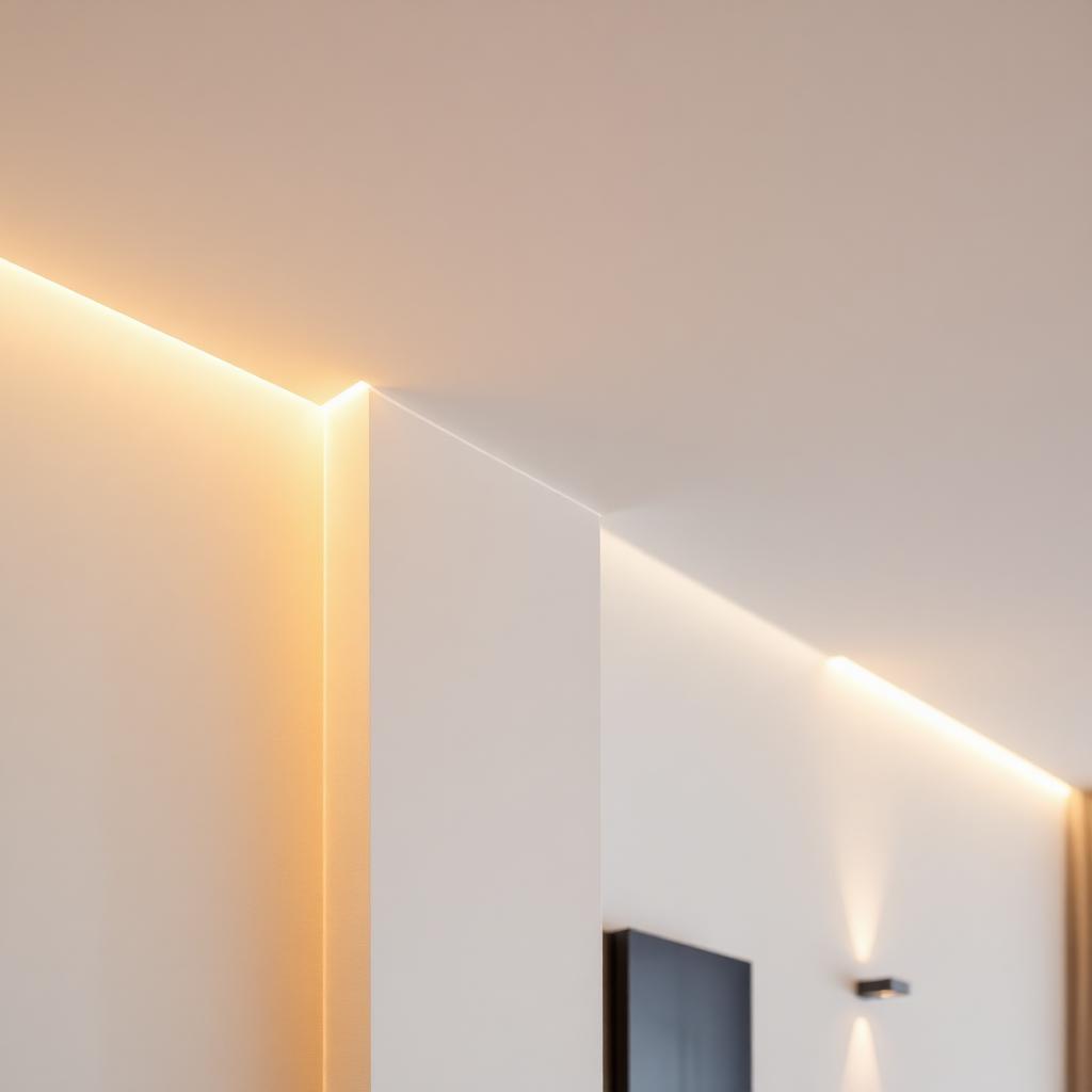Cornice luminosa perimetrale in cartongesso con striscia LED a luce indiretta calda (cove lighting) — AvmLed Pescara
